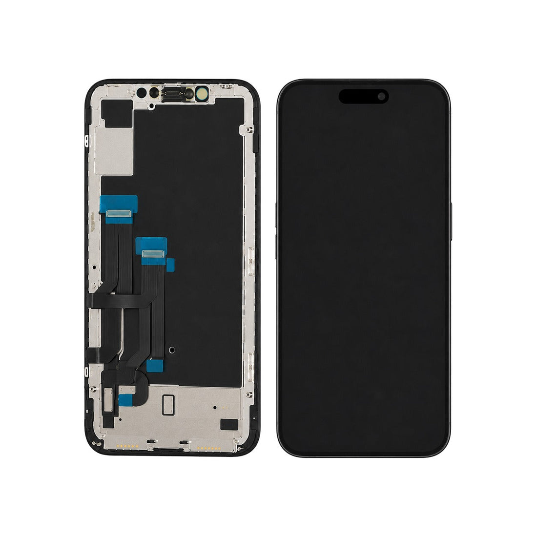 Écran de remplacement Soft OLED pour iPhone Air : la dalle vue de face et le dos du châssis avec ses nappes de connexion